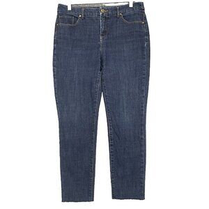Chicos Jeans Womens 0 Small 4 Blue So Slimming Girlfriend Ankle‎ Raw Hem Stretch
